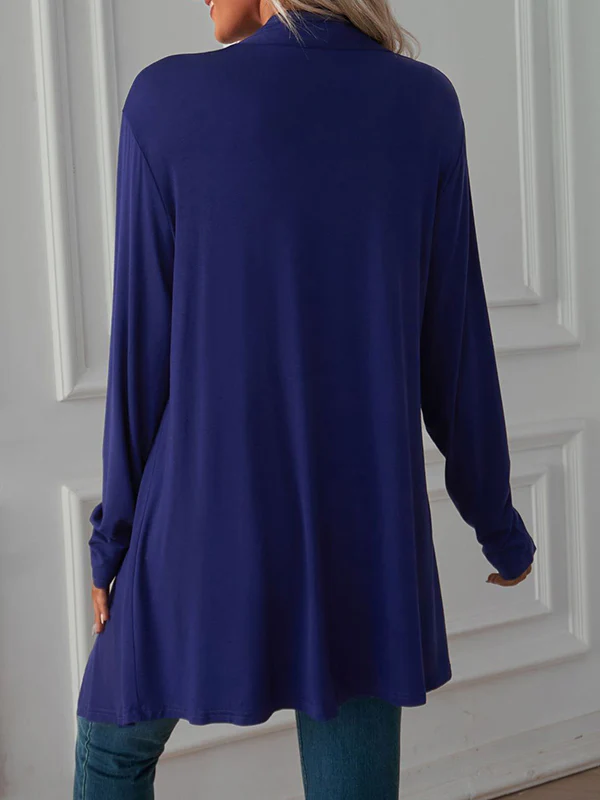 Long Sleeves Loose Solid Color Statement Collar Outerwear - Image 15