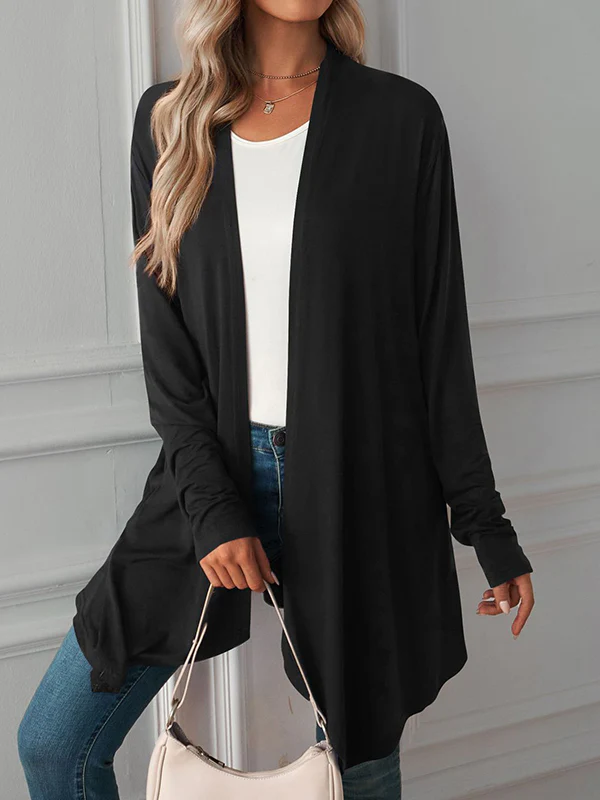 Long Sleeves Loose Solid Color Statement Collar Outerwear - Image 17
