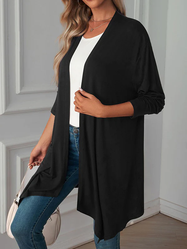 Long Sleeves Loose Solid Color Statement Collar Outerwear - Image 18
