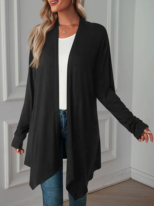 Long Sleeves Loose Solid Color Statement Collar Outerwear - Image 19