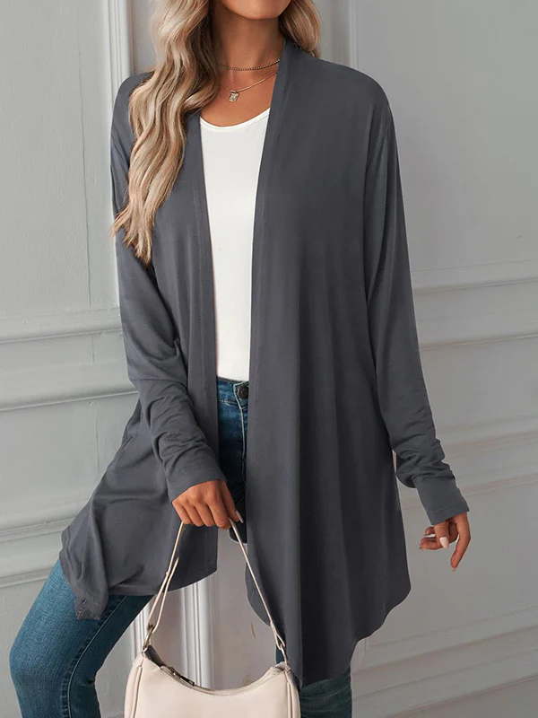 Long Sleeves Loose Solid Color Statement Collar Outerwear - Image 2
