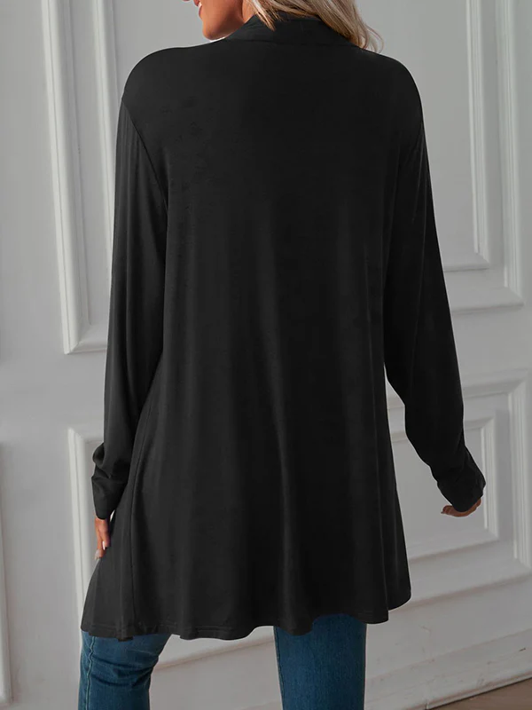 Long Sleeves Loose Solid Color Statement Collar Outerwear - Image 20