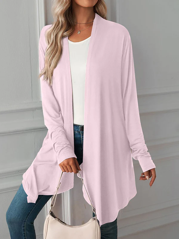 Long Sleeves Loose Solid Color Statement Collar Outerwear - Image 24