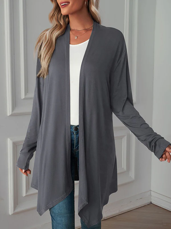 Long Sleeves Loose Solid Color Statement Collar Outerwear - Image 3
