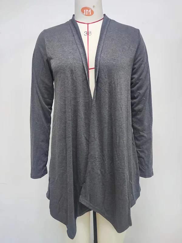 Long Sleeves Loose Solid Color Statement Collar Outerwear - Image 31