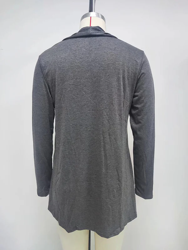 Long Sleeves Loose Solid Color Statement Collar Outerwear - Image 32