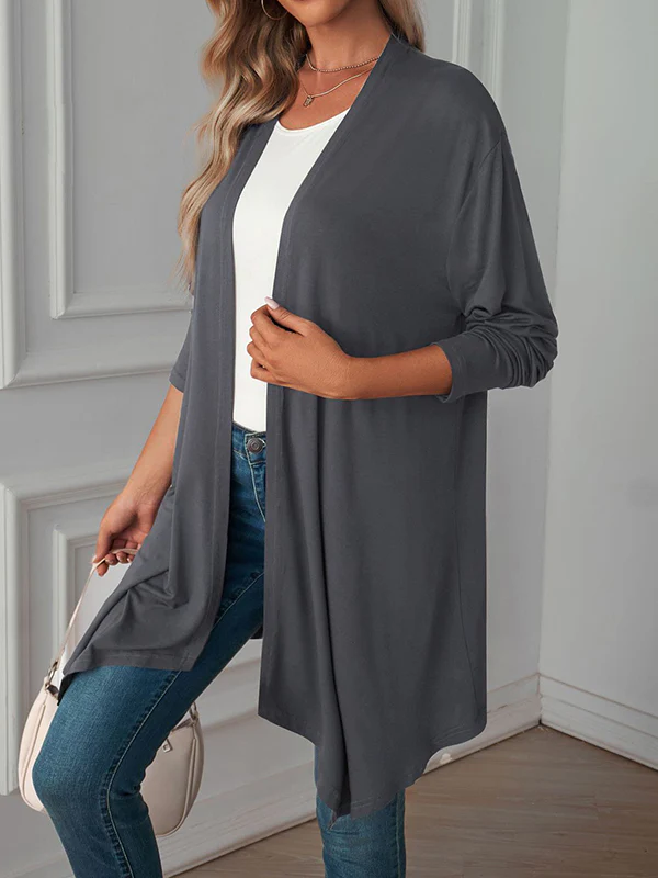 Long Sleeves Loose Solid Color Statement Collar Outerwear - Image 4