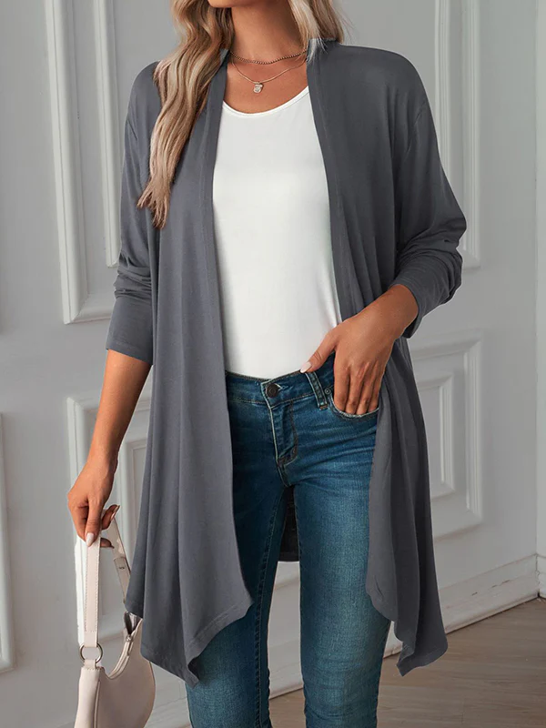 Long Sleeves Loose Solid Color Statement Collar Outerwear - Image 5