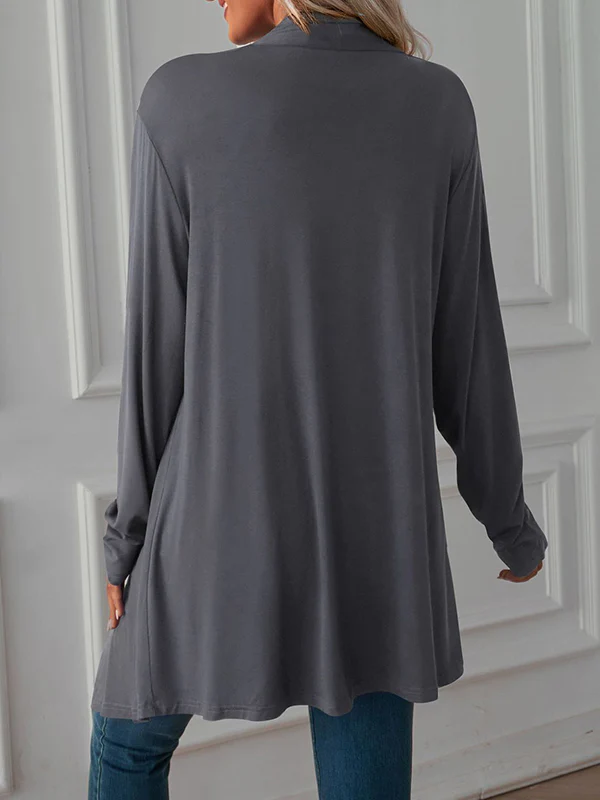 Long Sleeves Loose Solid Color Statement Collar Outerwear - Image 6