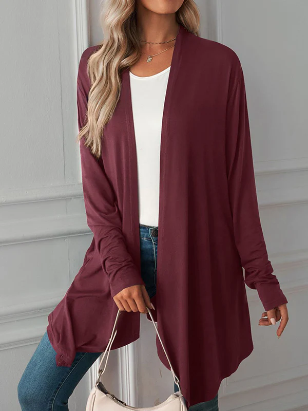 Long Sleeves Loose Solid Color Statement Collar Outerwear - Image 7