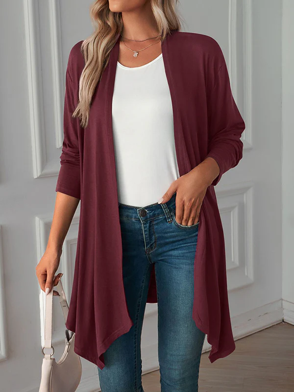 Long Sleeves Loose Solid Color Statement Collar Outerwear - Image 8