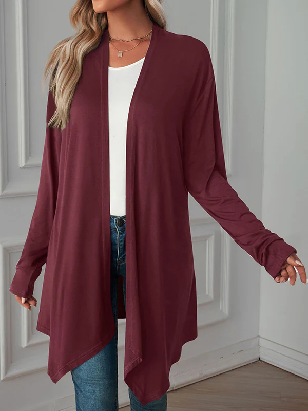 Long Sleeves Loose Solid Color Statement Collar Outerwear - Image 9