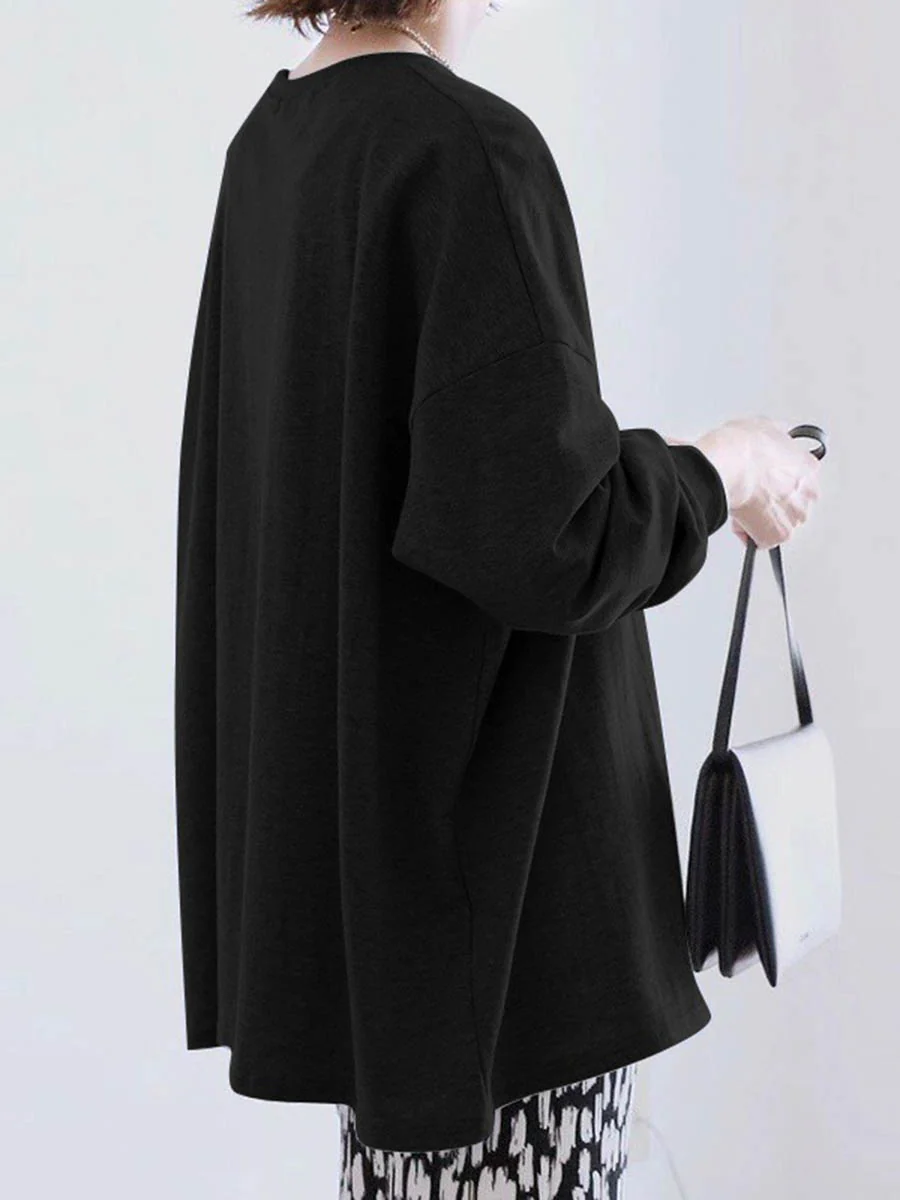 Long Sleeves Loose Solid Color Sweatshirt Tops - Image 10