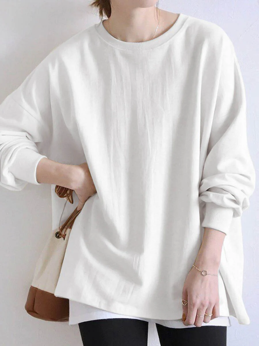 Long Sleeves Loose Solid Color Sweatshirt Tops - Image 12