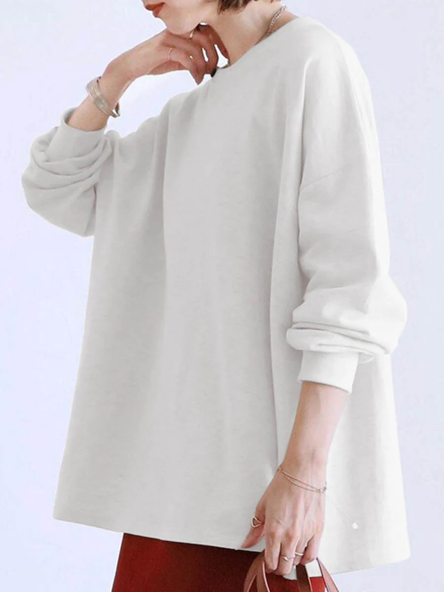 Long Sleeves Loose Solid Color Sweatshirt Tops - Image 13