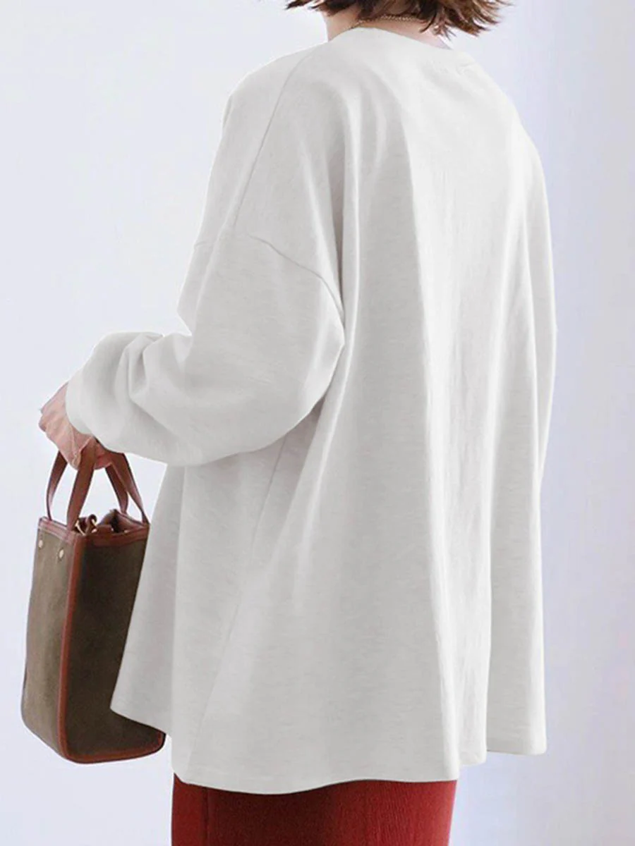 Long Sleeves Loose Solid Color Sweatshirt Tops - Image 14