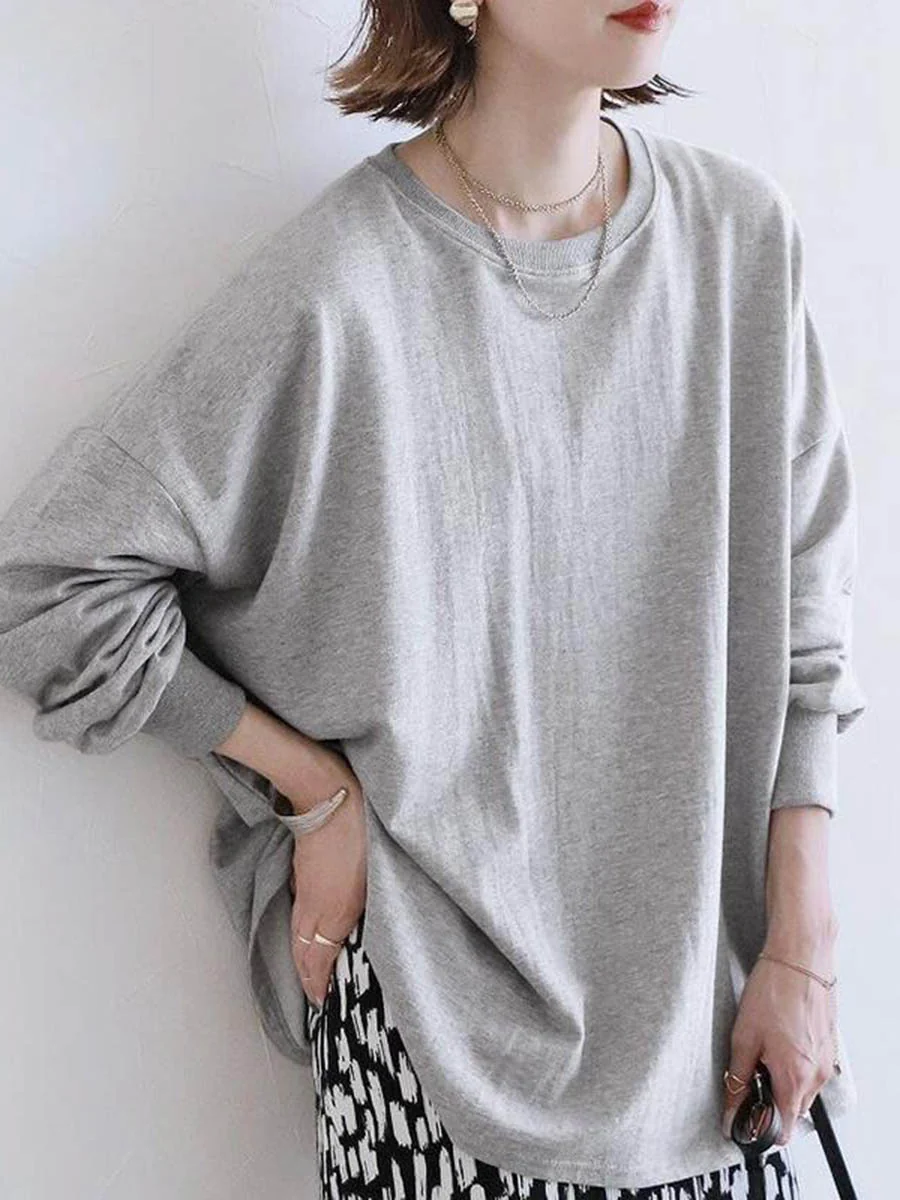 Long Sleeves Loose Solid Color Sweatshirt Tops - Image 4