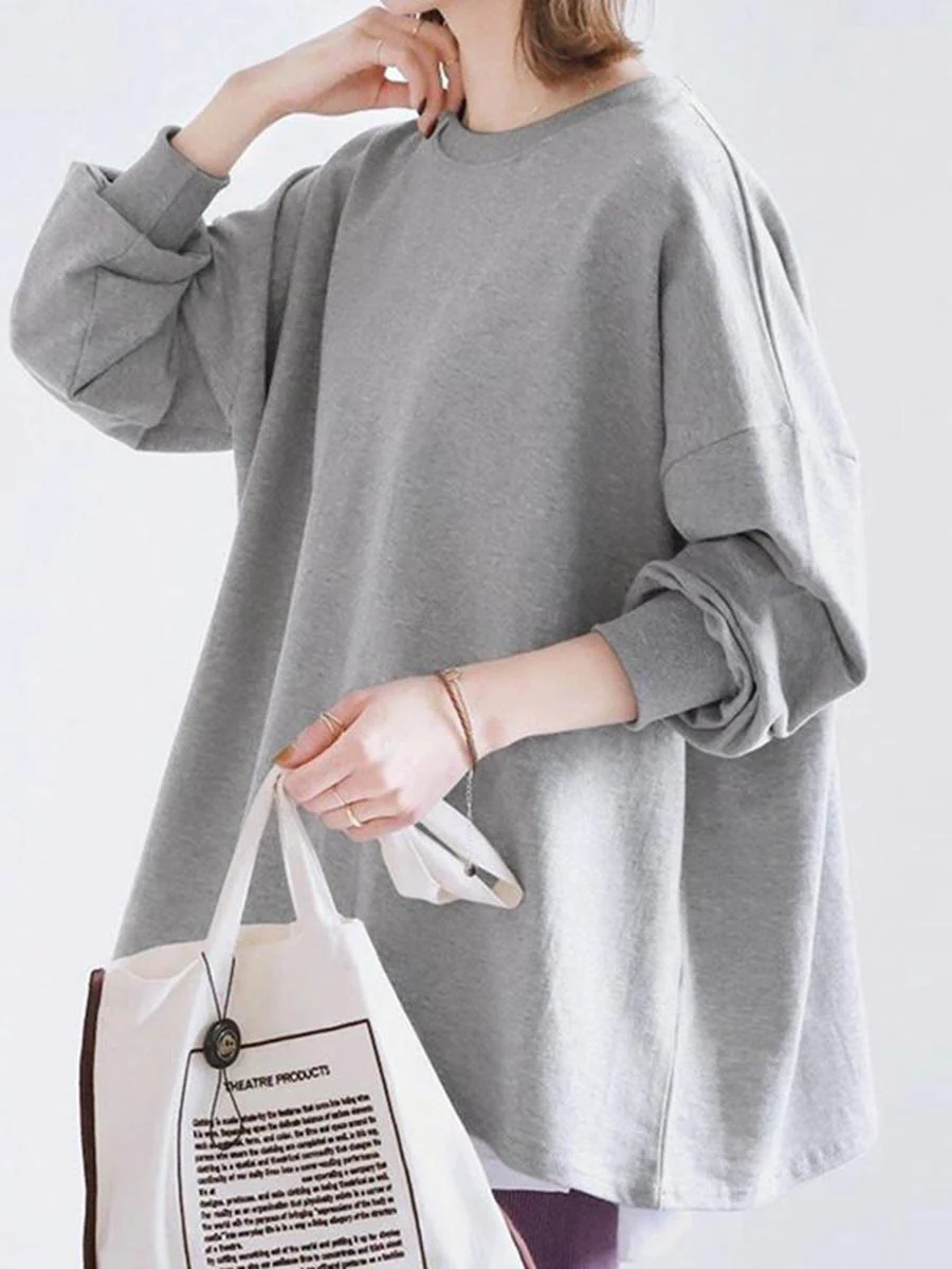 Long Sleeves Loose Solid Color Sweatshirt Tops - Image 5