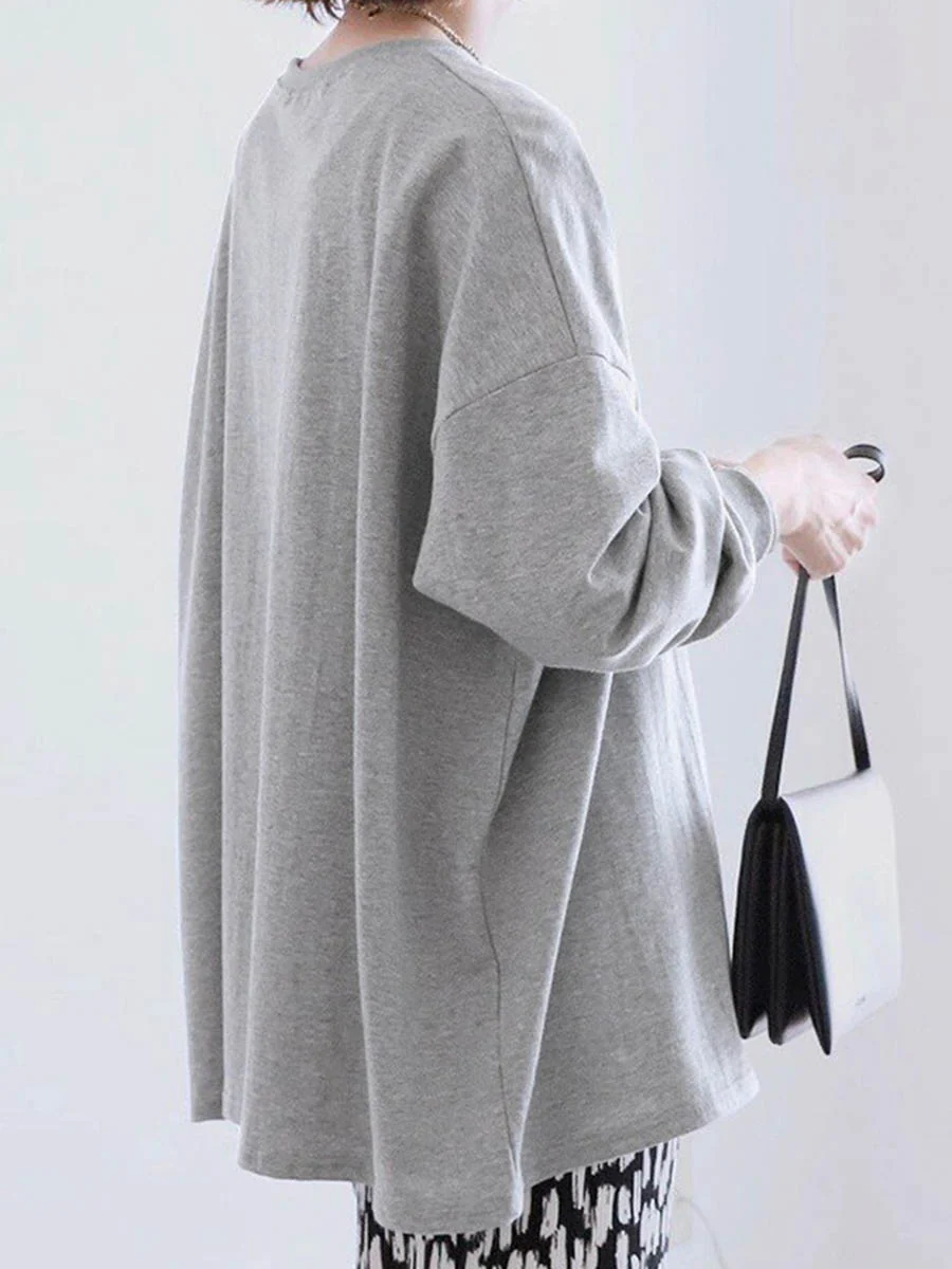 Long Sleeves Loose Solid Color Sweatshirt Tops - Image 6