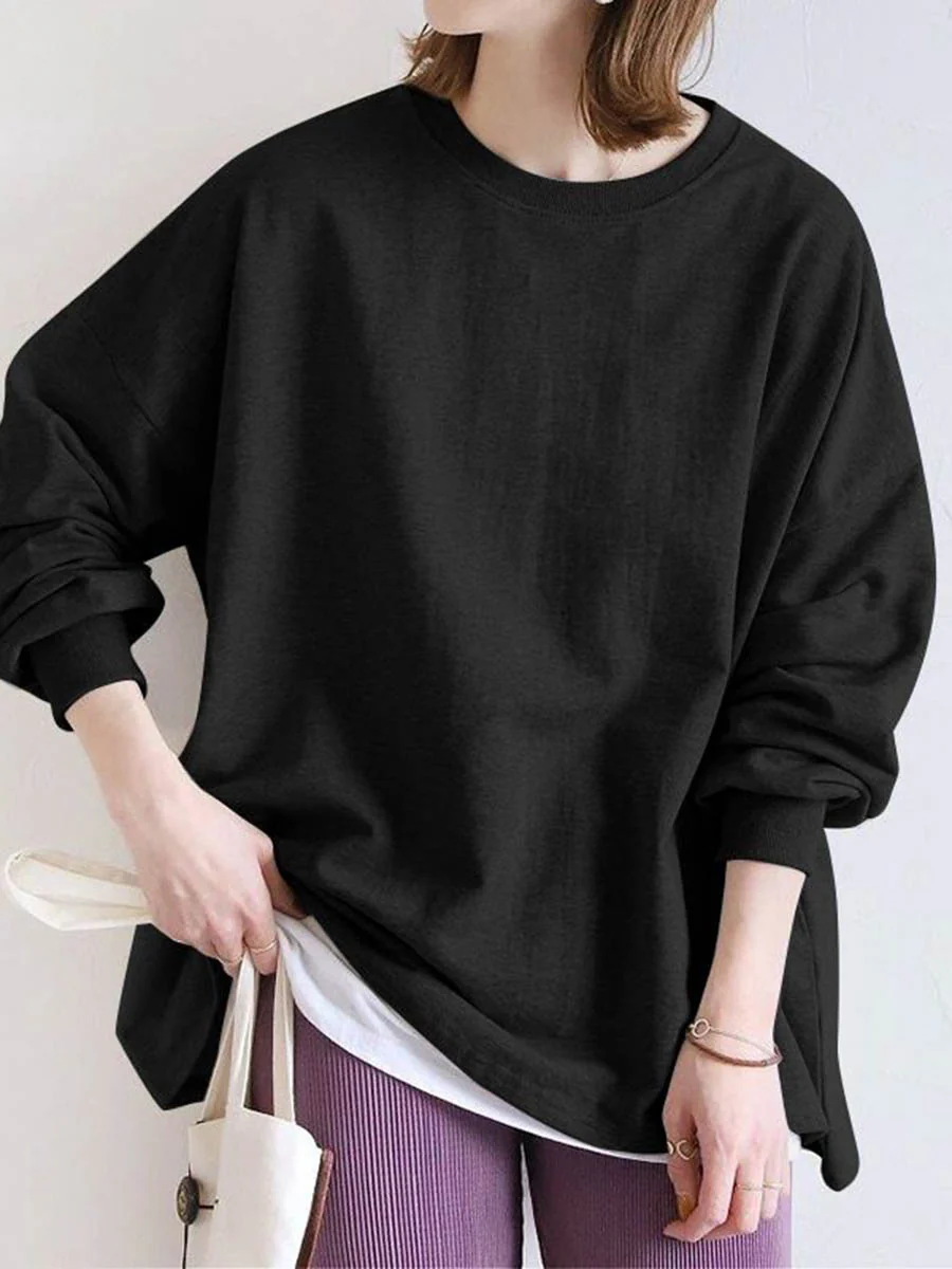 Long Sleeves Loose Solid Color Sweatshirt Tops - Image 7
