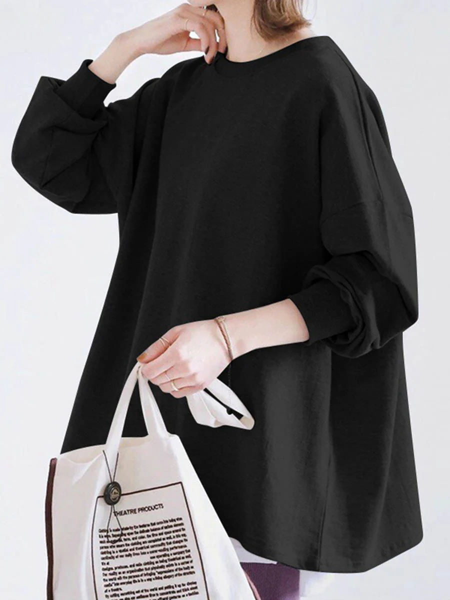Long Sleeves Loose Solid Color Sweatshirt Tops - Image 8