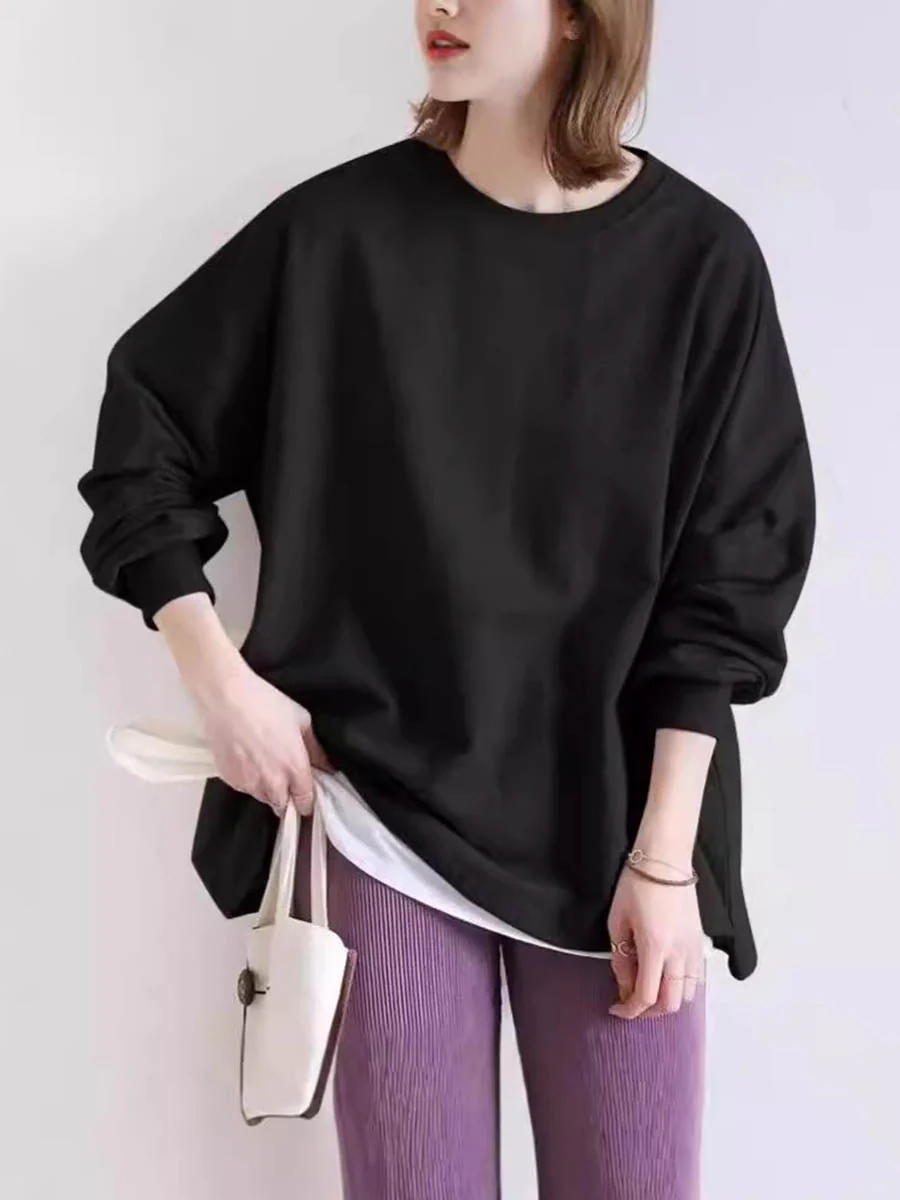 Long Sleeves Loose Solid Color Sweatshirt Tops - Image 9