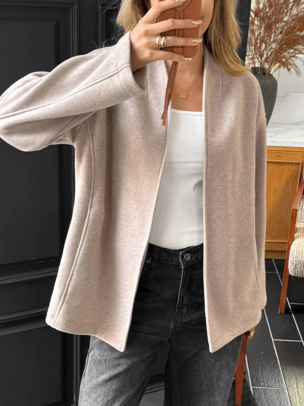 Long Sleeves Loose Solid Color Tied Collarless Jackets&Coats Outerwear - Image 2