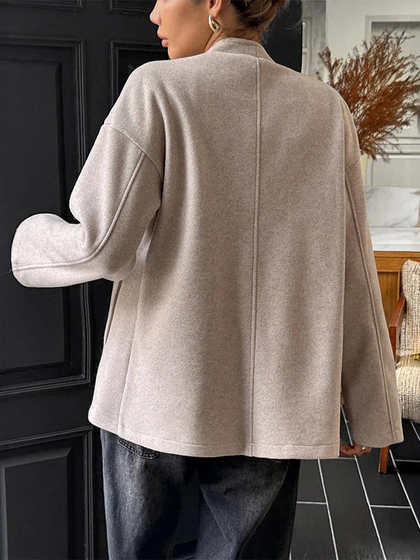 Long Sleeves Loose Solid Color Tied Collarless Jackets&Coats Outerwear - Image 5