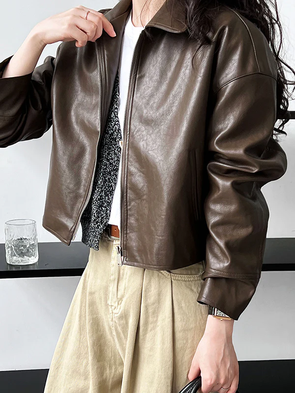 Long Sleeves Loose Solid Color Zipper Lapel Collar Jackets&Coats Outerwear - Image 10