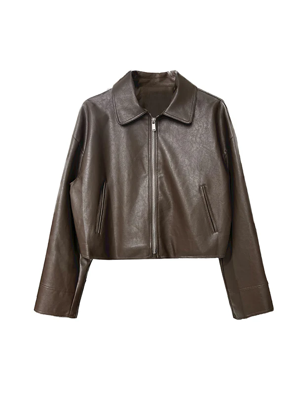 Long Sleeves Loose Solid Color Zipper Lapel Collar Jackets&Coats Outerwear - Image 13
