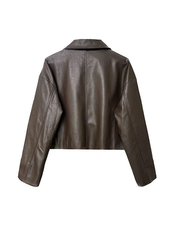 Long Sleeves Loose Solid Color Zipper Lapel Collar Jackets&Coats Outerwear - Image 14