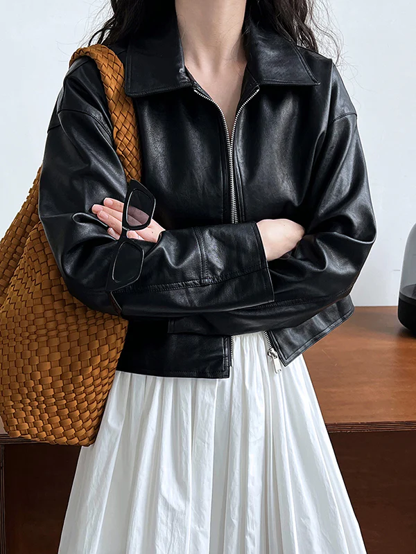 Long Sleeves Loose Solid Color Zipper Lapel Collar Jackets&Coats Outerwear - Image 3