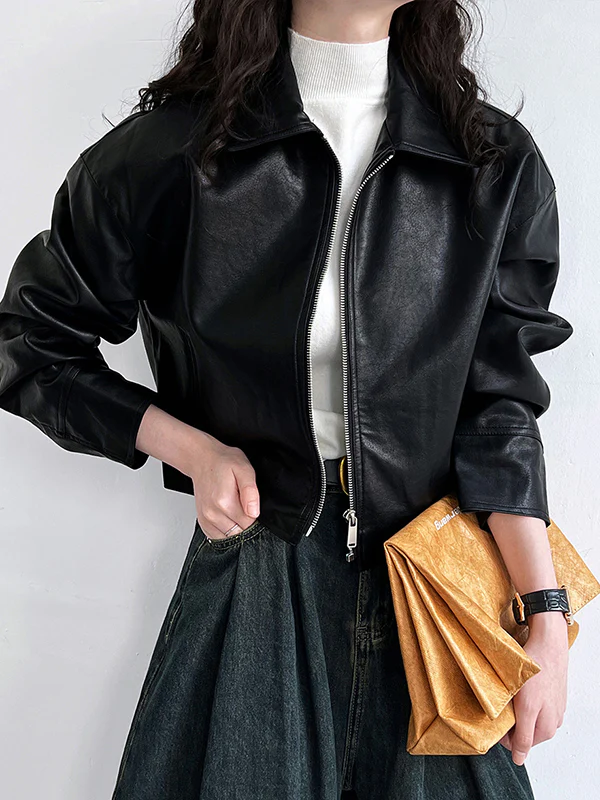 Long Sleeves Loose Solid Color Zipper Lapel Collar Jackets&Coats Outerwear - Image 4
