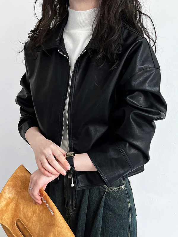 Long Sleeves Loose Solid Color Zipper Lapel Collar Jackets&Coats Outerwear - Image 8