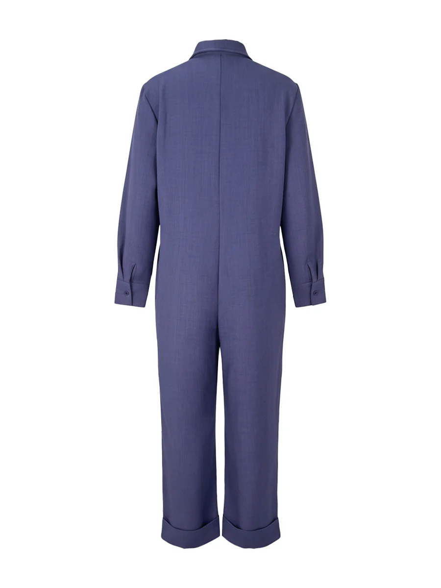 Long Sleeves Loose Solid Color Zipper Lapel Jumpsuits - Image 5