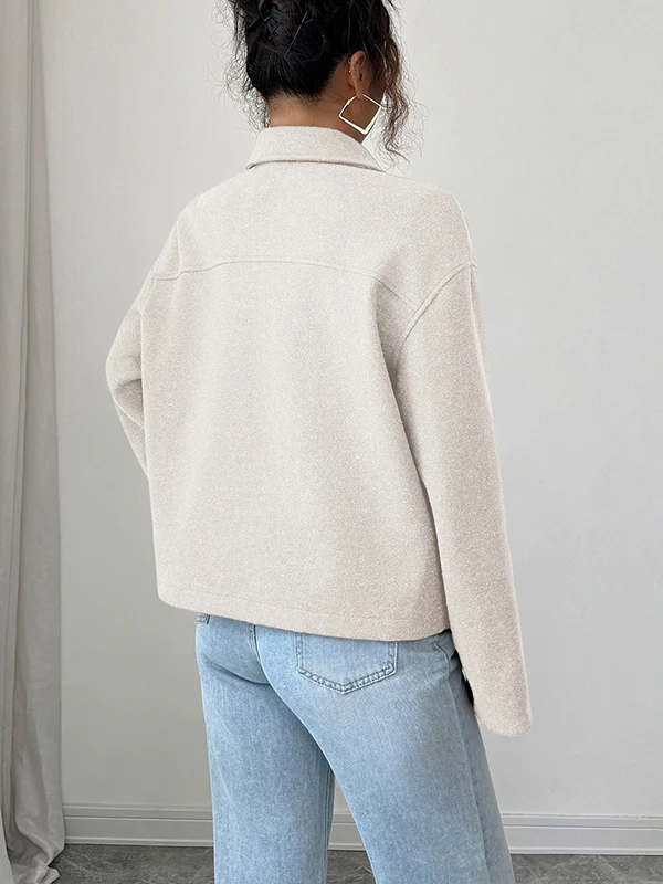Long Sleeves Loose Solid Color Zipper Lapel Outerwear - Image 14