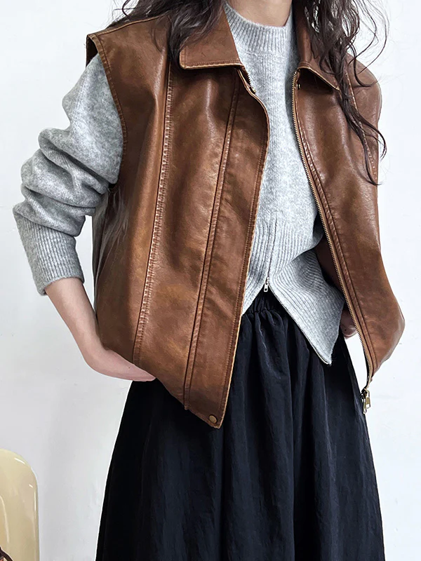 Long Sleeves Loose Solid Color Zipper Mock Neck Pullovers Sweater Tops - Image 10