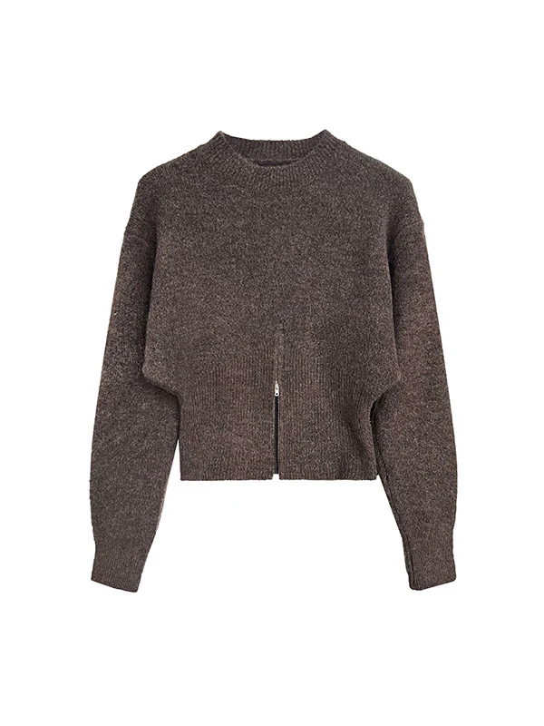 Long Sleeves Loose Solid Color Zipper Mock Neck Pullovers Sweater Tops - Image 15