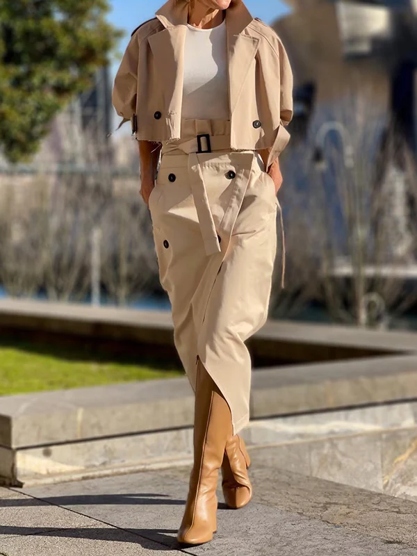 Long Sleeves Loose Split-Joint Lapel Jackets - Image 8