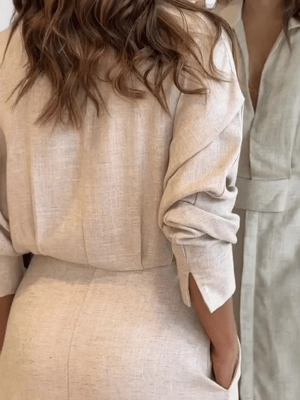 Long Sleeves Loose Split-Joint Split-Side V-Neck Maxi Dresses Shirt Dress - Image 8