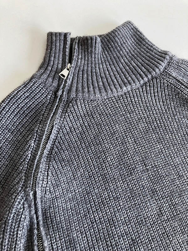 Long Sleeves Loose Split-Joint Split-Side Zipper High Neck Sweater Tops - Image 12