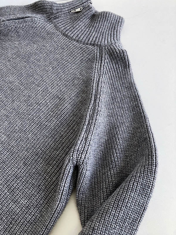 Long Sleeves Loose Split-Joint Split-Side Zipper High Neck Sweater Tops - Image 13