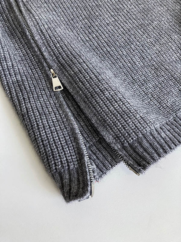 Long Sleeves Loose Split-Joint Split-Side Zipper High Neck Sweater Tops - Image 16