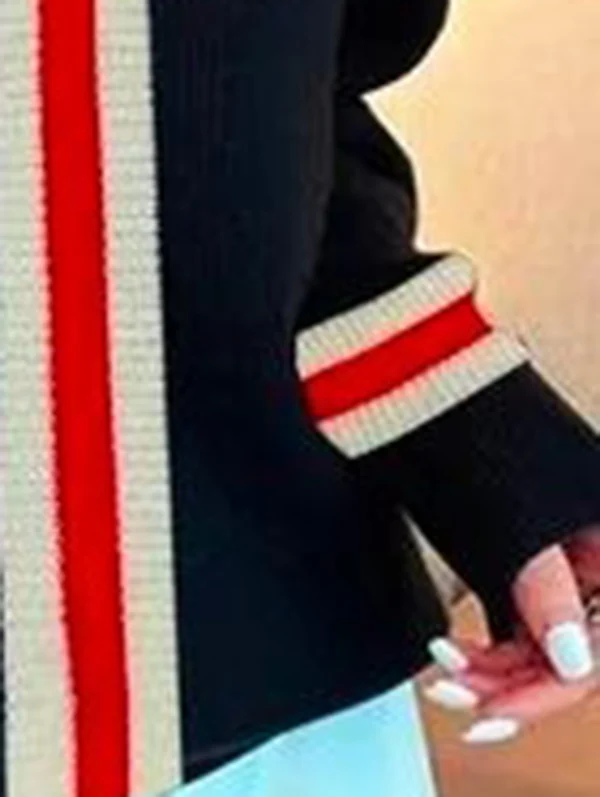 Long Sleeves Loose Split-Joint Striped High Neck Sweater Tops - Image 4