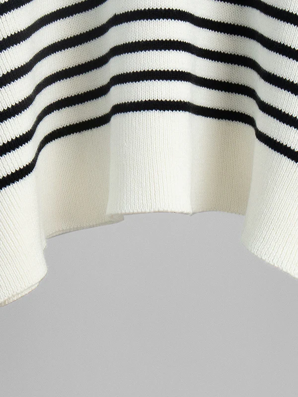 Long Sleeves Loose Split-Joint Striped Lapel Sweater Tops - Image 14