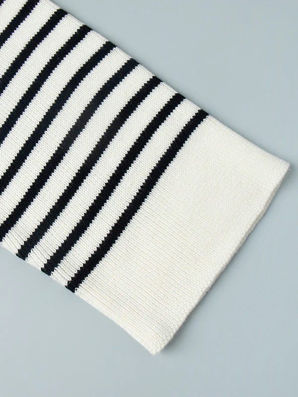 Long Sleeves Loose Split-Joint Striped Lapel Sweater Tops - Image 15
