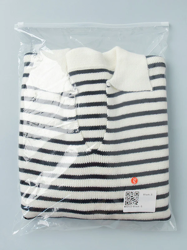 Long Sleeves Loose Split-Joint Striped Lapel Sweater Tops - Image 16