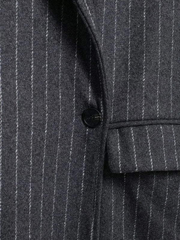 Long Sleeves Loose Split-Joint Striped Lapel Trench Coats Woolen Coat - Image 5