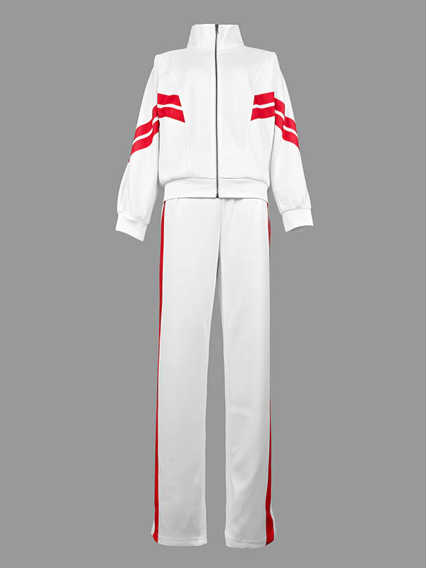 Long Sleeves Loose Split-Joint Striped Zipper Stand Collar Jackets Outerwear - Image 4