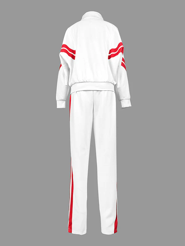 Long Sleeves Loose Split-Joint Striped Zipper Stand Collar Jackets Outerwear - Image 5